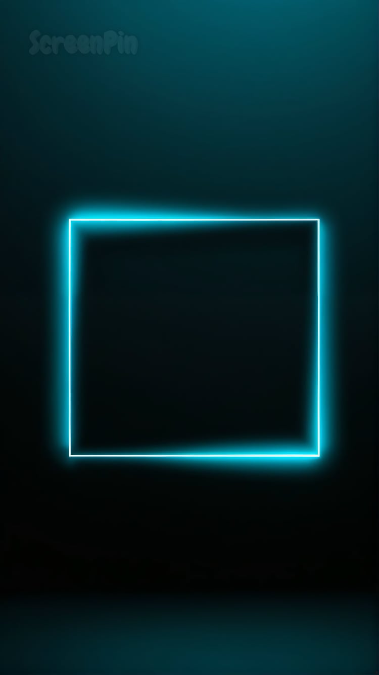 Minimalist digital artwork showing a black square with a glowing turquoise edge, set against a deep dark background with futuristic contrast and clean design.