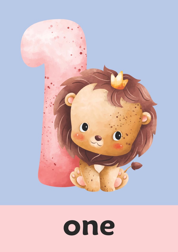 Numbers Mathematics Posters in Colorful Watercolor Animal Illustrations Style
