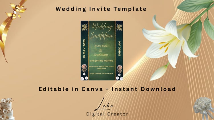 Romantic emerald green wedding invitation with elegant script and refined layout, perfect for a timeless celebration of love.