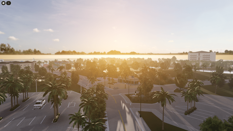 Roblox Florida beach map with palm trees and roads