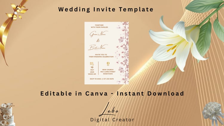 modern floral wedding invitation with soft pink flowers and pearl details, designed for an elegant romantic celebration.