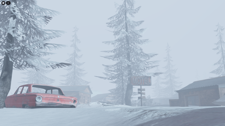 Snowy terrain and Soviet-style village in Roblox