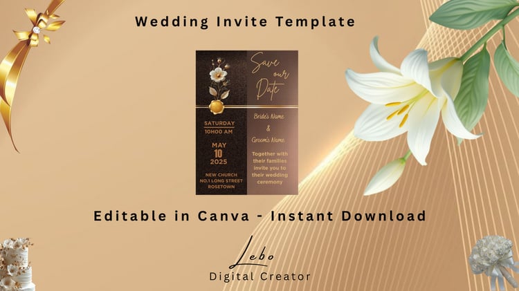 Royal-style elegant wedding invitation with luxurious accents - perfect for a grand, romantic celebration.