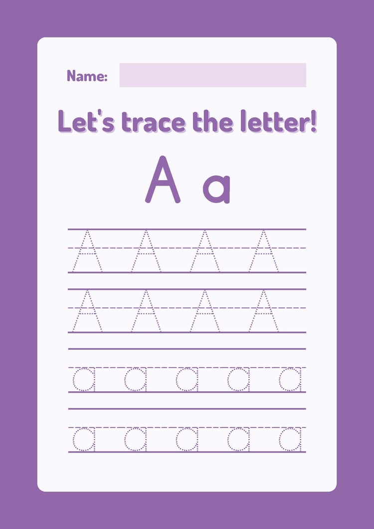 Royal Purple Minimalist Monogram Trace The Letter Worksheet