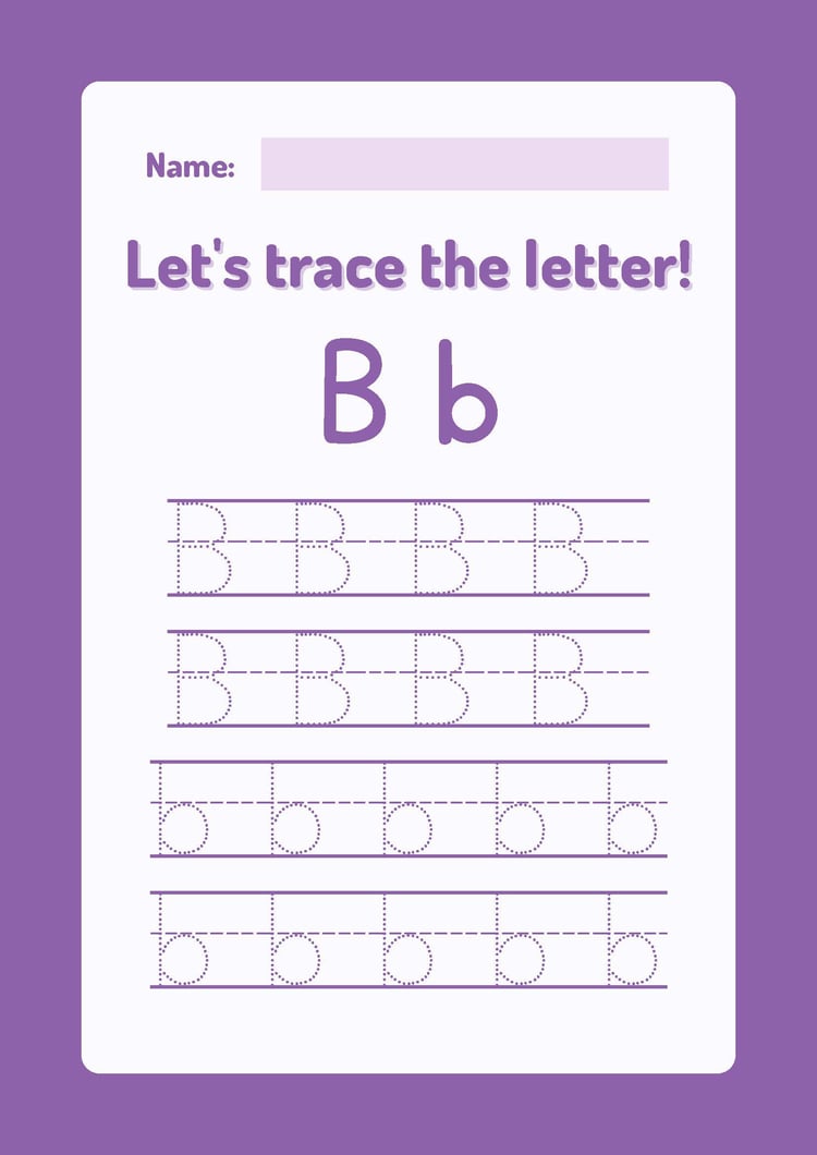 Royal Purple Minimalist Monogram Trace The Letter Worksheet