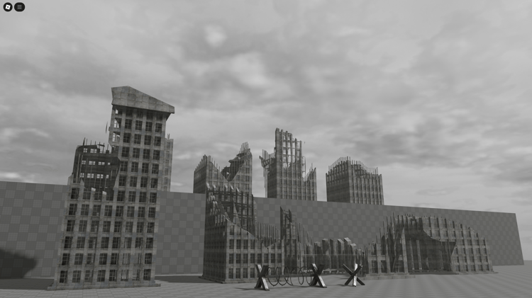 Destroyed WW2 Roblox building with realistic textures