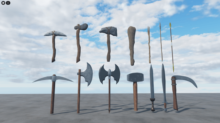 Roblox primitive tools pack with stone axe and pickaxe