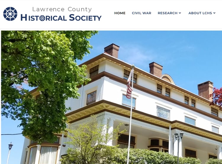 shapshot of the website for the lawrence county historical society in western pennsylvania