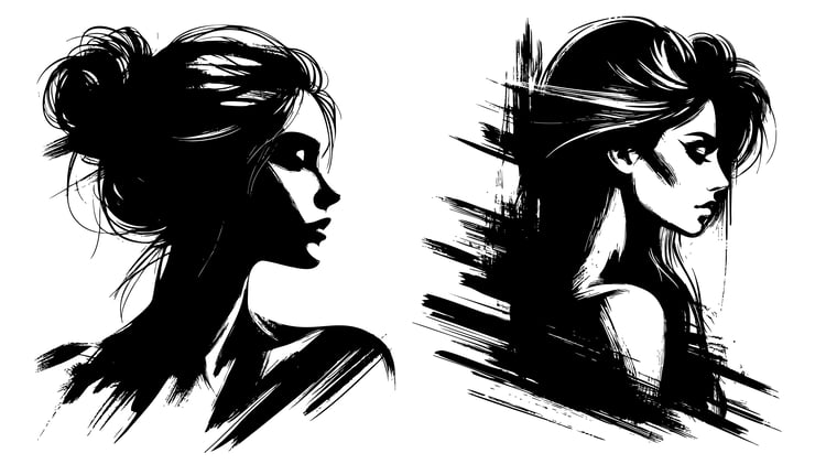 An elegant AI-generated sketch-style silhouette of a female figure, drawn with minimal lines and graceful form.