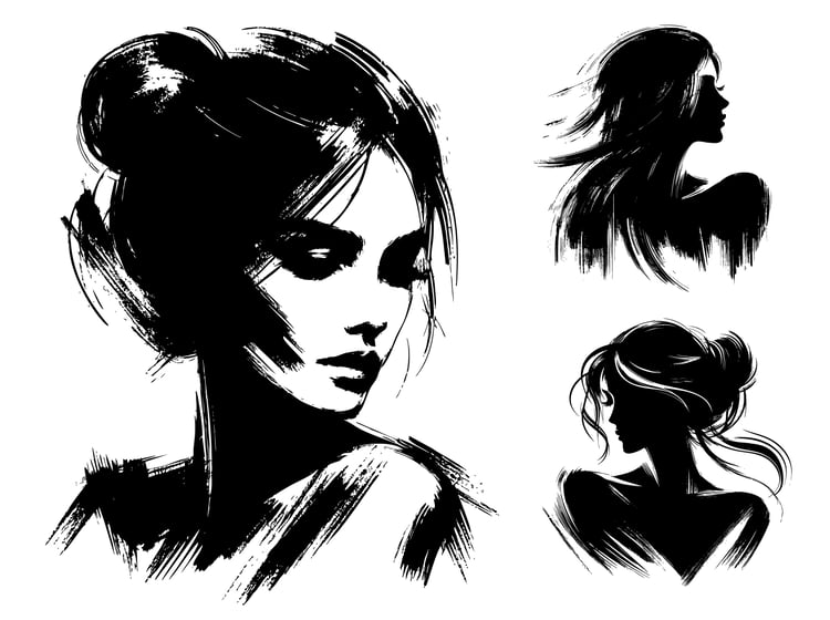 A captivating set of AI-generated female silhouette illustrations crafted with bold and expressive brush strokes.