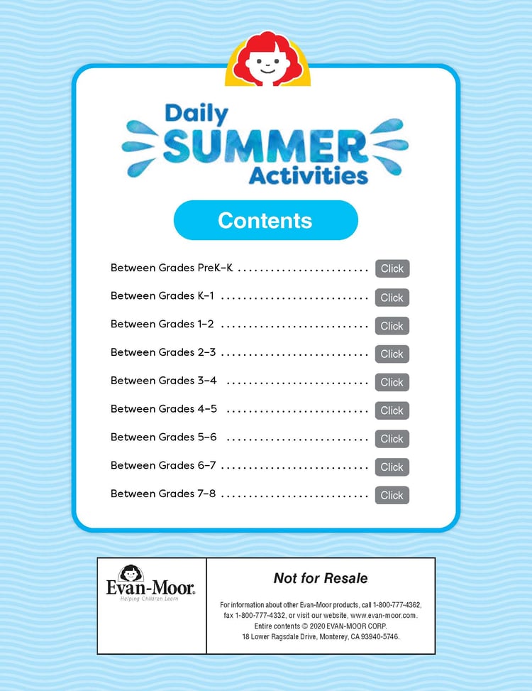 Summer Daily Activities – Evan-Moor Sampler (PreK–Grade 8)