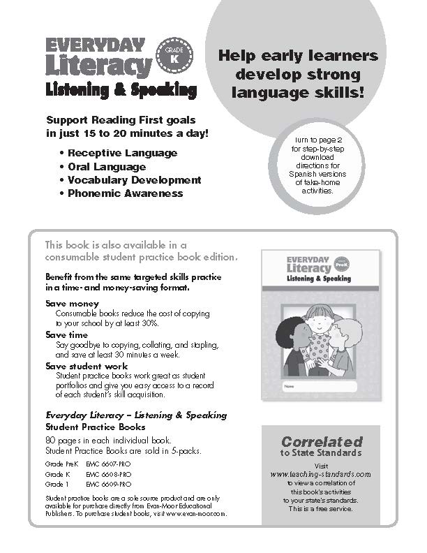 Everyday Literacy: Listening and Speaking – Grade K