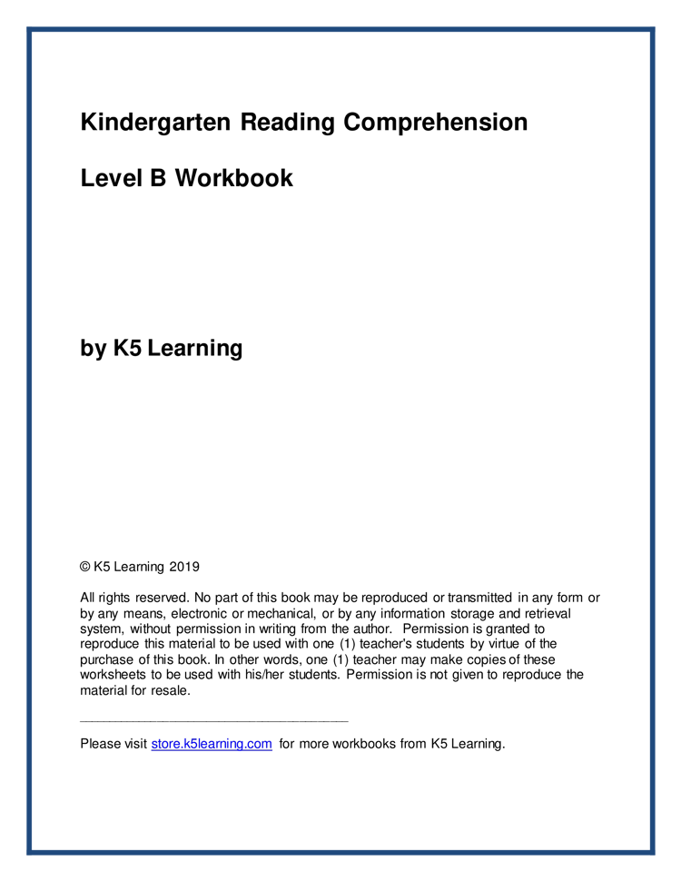 K5 Learning Reading Comprehension Workbook – Level B