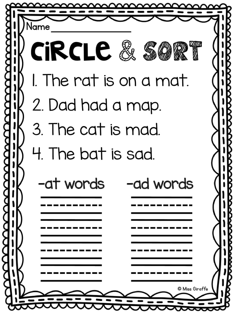 Short A Printables & Centers Pack – Miss Giraffe