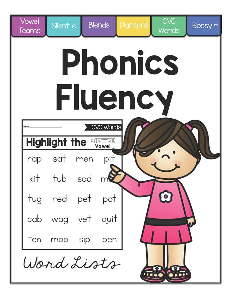 Phonics Fluency Word Lists with Vowel Helper