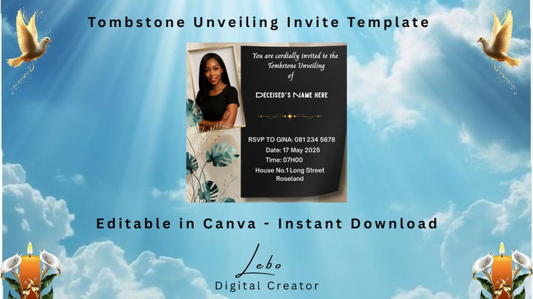 Elegant Heartfelt Memorial invitation with soft tones and a comforting design.