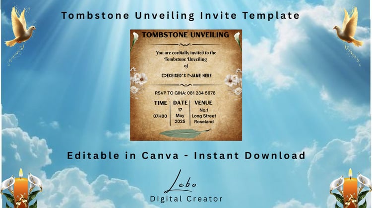 Timeless Tribute invitation with neutral tones and a graceful border.