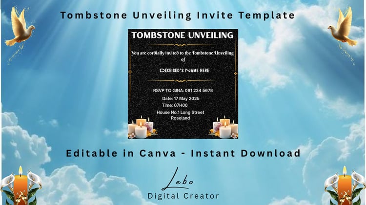 Dignified Celebration of Life invitation with formal desig and classic styling.