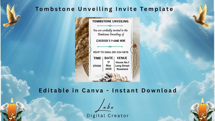 Classic Tribute unveiling invitation with a clean layout and traditional elements.