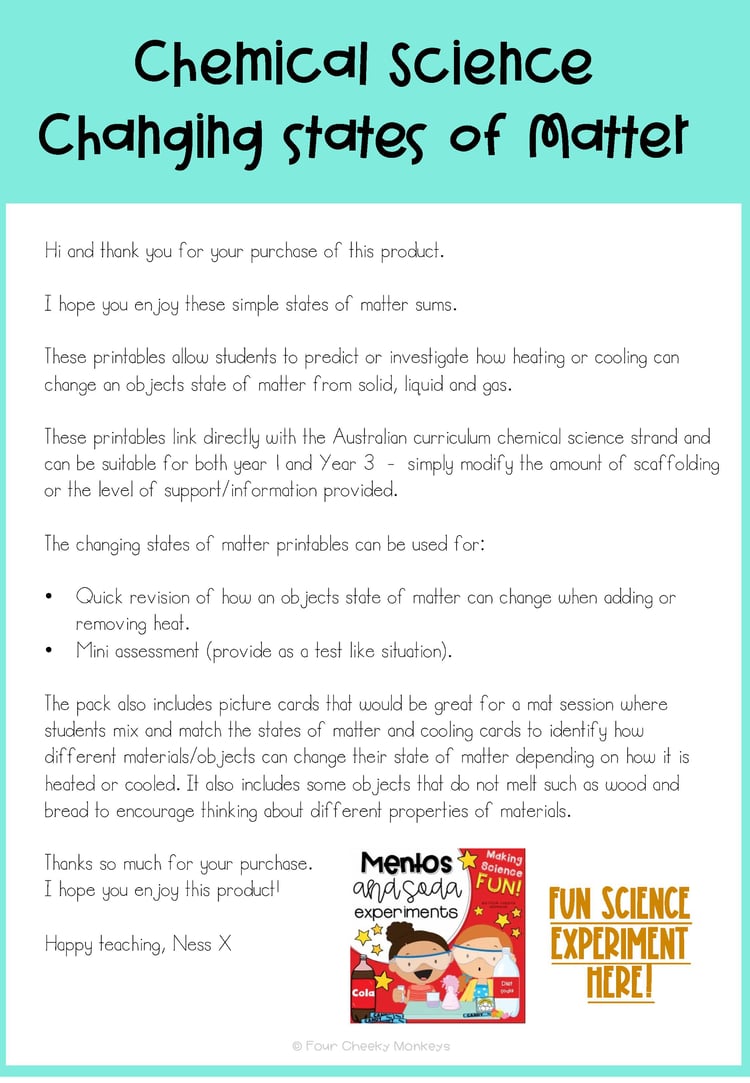 Changing States of Matter Worksheets and Activities