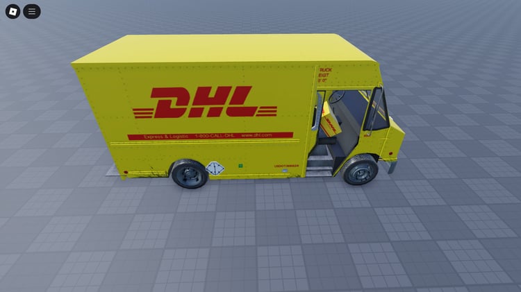 Side view of drivable DHL courier van