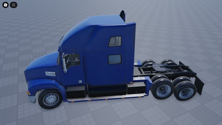 Side profile of drivable blue semi truck