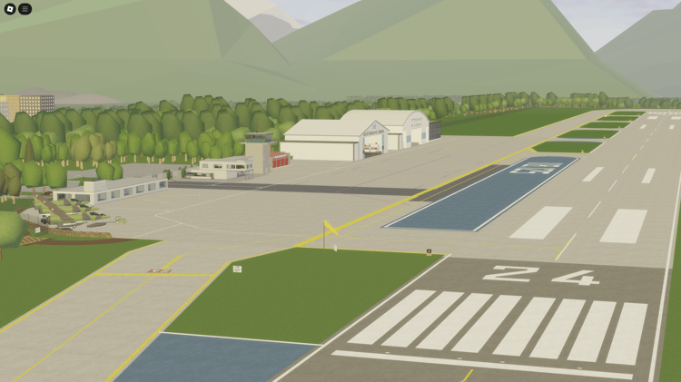 Roblox military airfield with runway and buildings