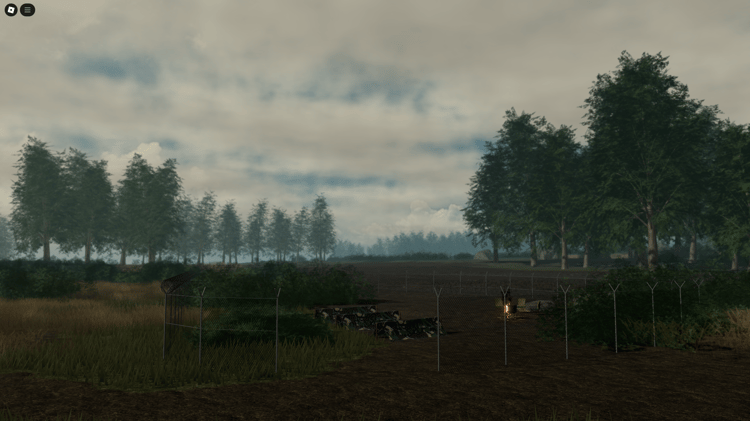 Small fenced military camp with tents