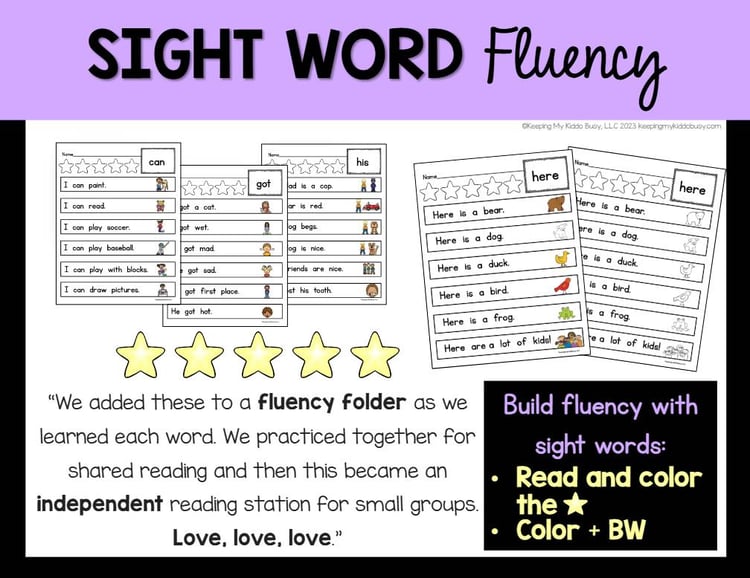 Sight Word Fluency Practice - Sight Words Sentences - Reading Passages Frys 1st