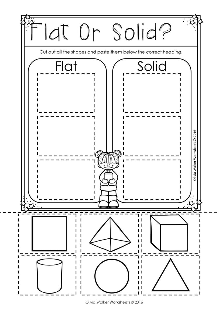 Flat or Solid Shapes - 2d or 3d shape sort - Geometry Worksheets including maze