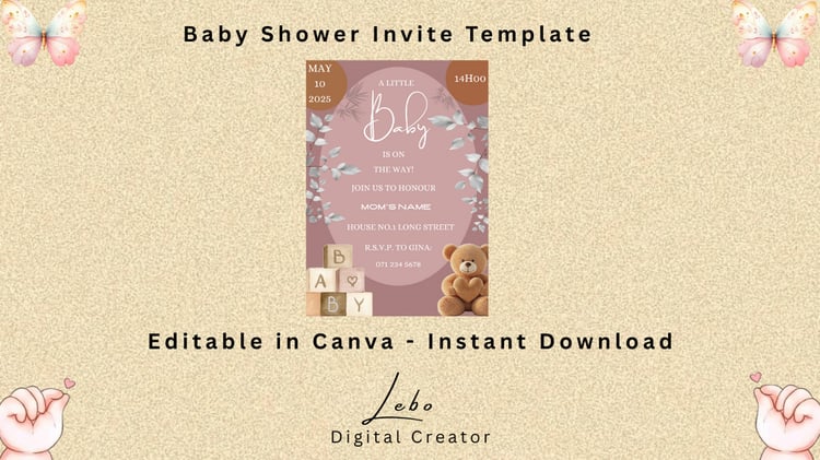 Muted color baby shower invitation with clean design and soft aesthetics.