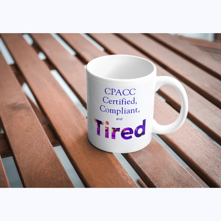 CPACC Certified, Compliant, and Tired Mug as a sample product that can be sold in your online store