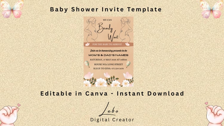 Blush-themed invite featuring an illustrated mom-to-be in a soft and elegant style.