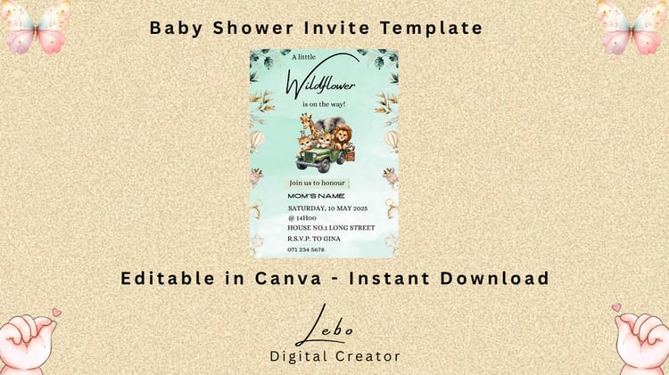 Baby shower invite with wild animals and sweet design, perfect for safari-inspired themes.