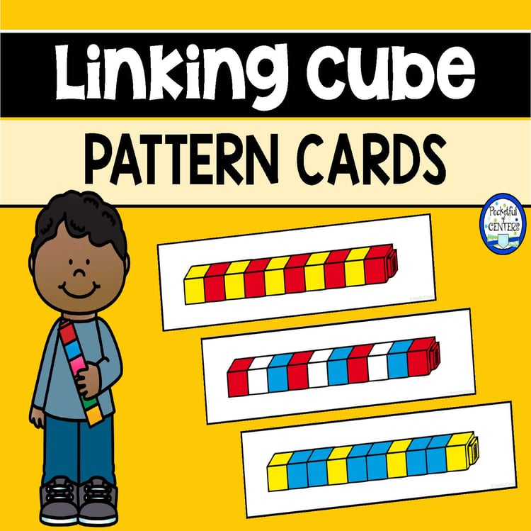 Linking Cube Pattern Cards {AB, ABC, ABB, AAB} Fine Motor Math Center Activity