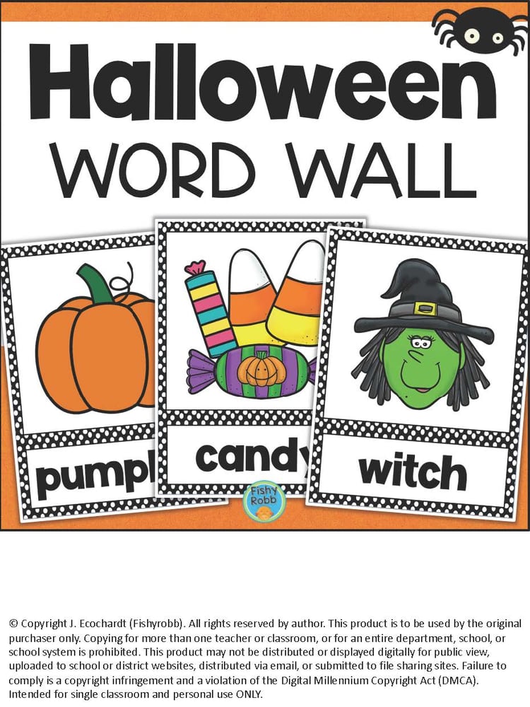 HALLOWEEN Words Vocabulary Word Wall Cards Activities Kindergarten 1st 2nd Grade