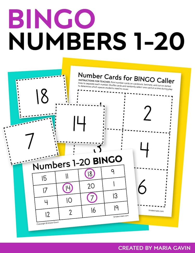 Numbers 1-20 Bingo - Teen Number Recognition - Kindergarten Review Bingo Games