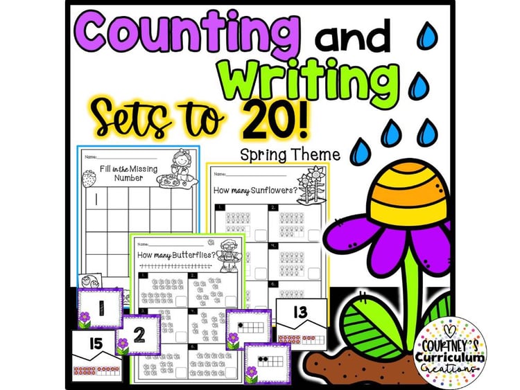 Spring Counting Sets & Writing Numbers to 20 Worksheets Assessments