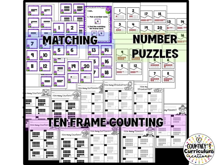 Spring Counting Sets & Writing Numbers to 20 Worksheets Assessments