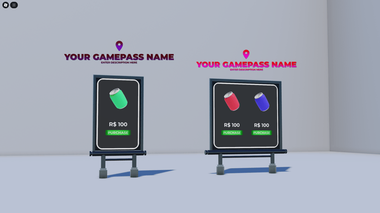 Roblox gamepass board with custom text fields