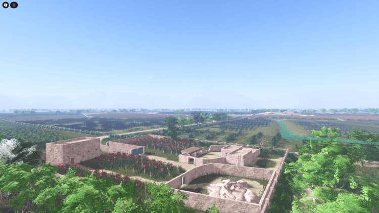 Detailed forward operating base (FOB) with military defenses