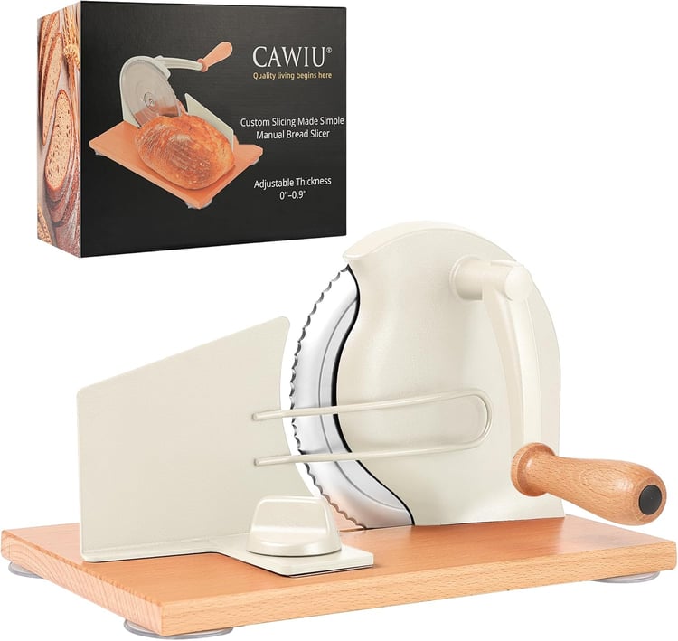 Manual Bread Slicer for Homemade Sourdough, Adjustable Thickness Hand Crank Bread Cutter with Stainless Steel Blade, Slicing Guide, Suction Cups & Protective Cover