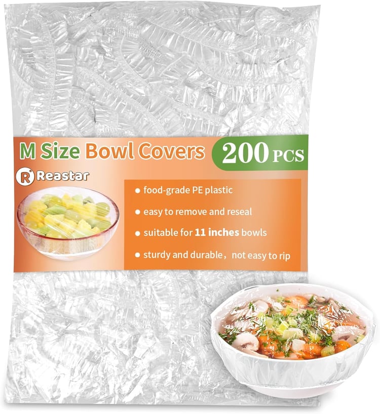 200 Pcs Bowl Covers for Bread Proofing, Plastic Shower Caps for Sourdough Bread, Food Covers Stretch Reusable Elastic