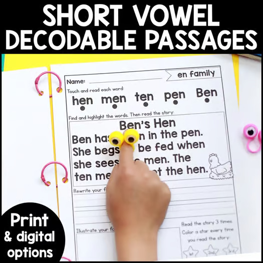 CVC Decodable Passages Decodable Readers Kindergarten Reading Fluency CVC Words