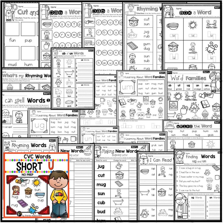 Short U Worksheets ~ CVC Words Activities NO PREP Printables