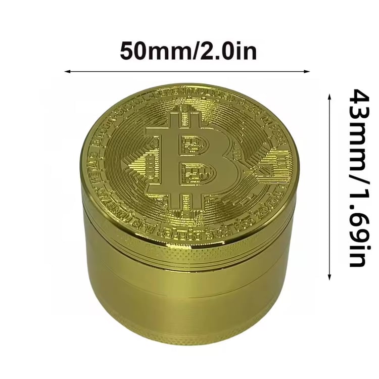 50mm Bitcoin Gold Herb Grinder 4-layer Spice Pepper Mill Mortar