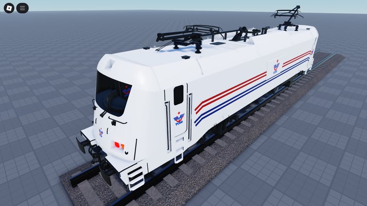 Side angle of the Turkish locomotive on tracks