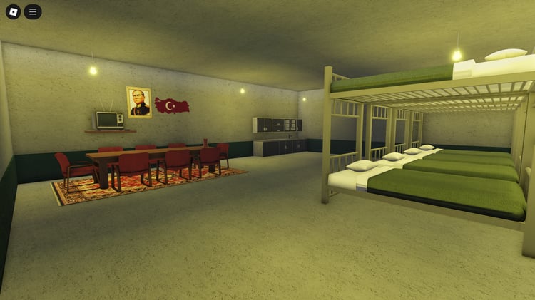Turkish-style prison cells with CRT TV and tea set