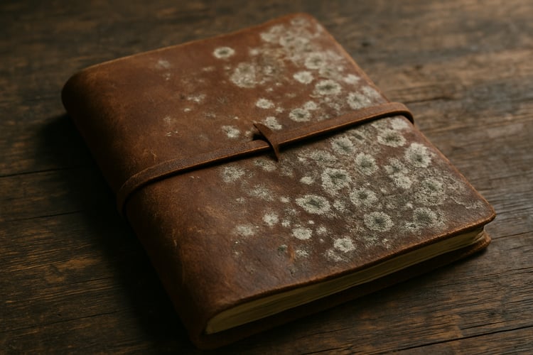 mold on a leather journal