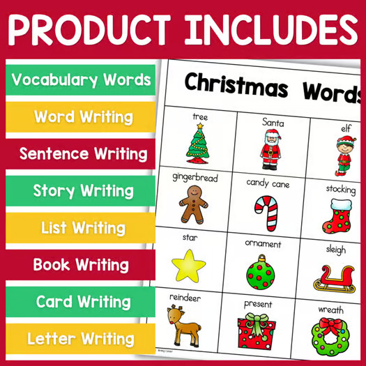 Christmas Writing Center Activities for Kindergarten and First Grade December